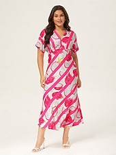 abordables Robes de vacances-Femmes Féminin Robe Décontractée Robe Longue Maxi Robe Rose Claire Manche Courte Fruit Col en V Imprimé Été Col en V Vacances XS S M