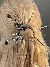 お買い得  ハロウィンアクセサリー-女性用ゴシックローズヘアピンヴィンテージ合金ヘアピンセット、レトロな枝デザインのヘアアクセサリー、ハロウィンパーティーやコスプレに最適