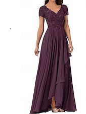 abordables Longueur du plancher-Ligne A Robe de Mère de Mariée  Élégant Simple Col en V Longueur au sol Chiffon Manche Courte avec Couleur Unie 2025