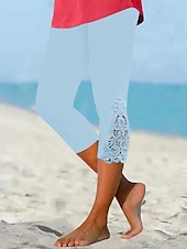 economico Leggings semplici-Per donna Pantaloni capri Leggings Streetwear Casual Lunghezza al polpaccio Naturale Semplice Pizzo Patchwork Elastico in vita Comodo All&#039;aperto Confortevole All&#039;aperto Vacanza Casual Quotidiano