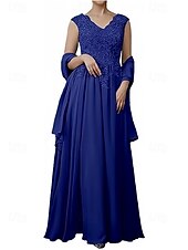 economico Abiti da sposa-Linea ad A Abiti per invitati a matrimoni Elegante Vestito Ospite di nozze Fidanzamento Lunghezza al pavimento Senza Maniche Scollo a V Chiffon con Applicazioni Scialle 2025