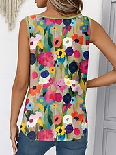 abordables Débardeur Floral-Femmes Débardeur caraco Fleuri Graphique ancien Élégant Occasionnel Sans manches Col en V Hauts Longs Quotidien Imprimé Vert herbe Bleu Poudré Violet Vert Été Printemps