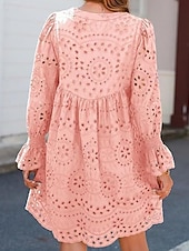 abordables Robes en dentelle blanche-Femmes Mini Robe Robe Décontractée robe ajourée Classique Moderne Quotidien Fête Sortir Coupe régulière Uni manche longue Col en V Noir Blanche Rose Claire Été