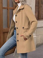 abordables Abrigos de Invierno-Mujer Abrigo de invierno Abrigo Mantiene abrigado Cómodo Botones Moda Plano Vacaciones Casual Diario Botonadura Simple Largo Cuello Vuelto Ajuste regular Manga Larga Ropa de calle Caqui Otoño Invierno