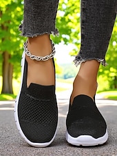billige Sneakers til kvinner-Grå flyknit slip-on-sneakers til dame – hverdagssko for turgåing, ærender og fritid i parken