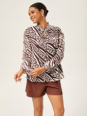 abordables Chemises et blouses-pull à manches longues froncées à imprimé animal