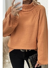 billiga Solida färger-Dam Tröja Elegant Ledigt Mjukt Ren färg Ribbad Polokrage Stickat Långärmad Vanliga toppar Sticka Utomhus Dagligen Helgen Orange Höst Vinter