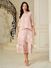 billige Chiffon skjørt-Dame الالتفاف Elegant Midi Medium Midje Skjørt Blomster Multi Layer Uelastisk Fest Avslappet Rosa Sommer Chiffon