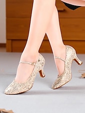 cheap Latin Shoes-Women&#039;s Professional Snake Print Dance Shoes with Adjustable Ankle Strap and Mid Heel for Ballroom and Latin Dance