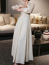 preiswerte Bodenlänge-A-Linie Brautmutter Kleid Eleganter Hemdkragen Knöchellang Polyester Langarm mit Spitze Gurt  Band