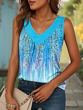 billige Blomstrete tanktop-Dame Camisole Tank Top Blomstret Grafisk Årgang Stilfull Fritid Ermeløs V-hals Vanlige topper Daglig Trykt mønster Gul Rød Blå Lilla Grønn Sommer Vår