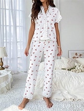 economico Top e pantaloni pigiama da donna-Per donna Set Pigiama Casual Comfort Floreale Farfalla Patchwork Elastico in vita Camicia Pantalone Casa Quotidiano Manica Corta Scollo a V Rosa chiaro Bianco Rosa Rosso Estate Primavera Vestibilit