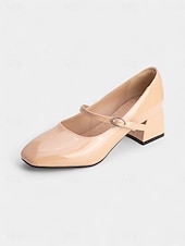 billige 1950-tallet-Dame vintage lyseblå lakksko med Mary Jane-blokkhæl – retro pensko i 1950-tallsstil for tenåringer og damer, ideelle for fester, skolearrangementer og hverdagslige elegante antrekk
