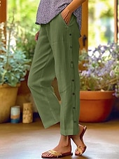 abordables Pantalon uni en coton et lin-Femmes Pantalon en coton et lin Pantacourt Mode Occasionnel Longueur cheville Taille Moyenne Uni Taille Élastique Respirant Confortable Rue Tenue quotidienne Sortir Noir Blanche bleu marine Bleu Ciel