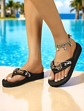 tanie Sandały damskie-damskie czarne sandały z kryształkami i kolorowymi kryształkami – efektowne klapki plażowe na imprezy przy basenie, wakacje i letnie stylizacje