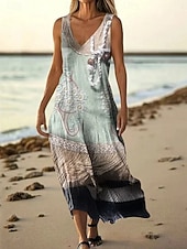preiswerte Druck Blumen Kleider-Damen Langes Kleid Maxikleid Freizeitkleid Trägerkleid Sommerkleid afrikanisch Täglich Ferien Strand Normale Passform Blumen Karomuster Ärmellos V Ausschnitt Königsblau Blau Fuchsie Sommer