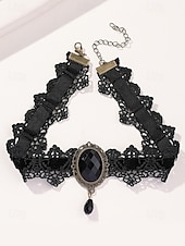 abordables Collier pour femme-Collier ras du cou gothique en dentelle pour femme avec pendentif en pierre rouge, bijou vintage en velours noir pour fête d&#039;Halloween et cosplay costumé