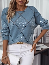 economico Colori solidi-Per donna Felpa Casual Morbido Colore Puro A Coste Girocollo Lavorato a maglia Manica Lunga Top Regolari Maglia All&#039;aperto Quotidiano Weekend Rosa Blu Autunno