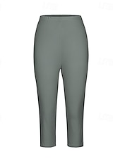 cheap Plain Leggings-Women&#039;s Capri Pants Leggings Fashion Casual Calf-Length Mid Waist Plain Elastic Waist Comfy Breathability Stretchy Vacation Street Daily Wear Light Yellow Wine Dark Brown Black Spring Fall Regular Fit