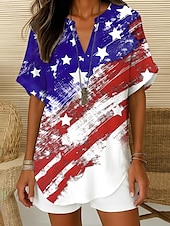 billige Uavhengighetsdag Topp-Kvinnepatriotisk Bluse Ombre Grafisk flagg Elegant Vintage Tropisk kortermet V-hals hakket hals vanlige topper daglig ferie hvit rød marineblå himmelblå