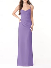 baratos Vestidos para Madrinhas-Vestido de dama de honra em corte A, decote em V / alças finas, sem mangas, elegante, longo, charmeuse com fenda frontal / franzido 2025