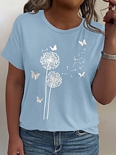 cheap Plus Size T Shirts-Women&#039;s Plus Size Tops T Shirt Floral Striped Print Short Sleeve Crew Neck Casual Daily Polyester Summer White Light Green