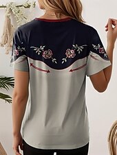 billige Boho t-skjorte-Dame T skjorte Blomstret Grafisk Geometrisk Bohem Årgang Tropisk Kortermet Crew-hals Vanlige topper Daglig Ut på byen Helg Trykt mønster Blå matt-hvit Sommer Vår