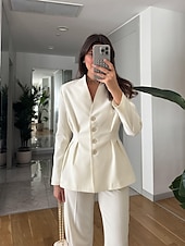 baratos Terninhos de calça da mamãe-Macacão  Conjunto de Calças 2 Peças Conjunto de Mãe da Noiva Conjunto de Calças com Blazer Sem Gola Elegante Vintage Simples Mangas Longas Comprimento do Chão Calças com Detalhes de Pregas