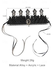 billige Maskerade Tilbehør-gotisk svart blondekronepannebånd med edelstensanheng til dame, Halloween-festdronningtiara, kostymetilbehør i vintagestil for voksne