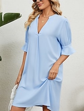 abordables Robe blanche-Femmes Mini Robe Robe trapèze Robe d&#039;été Occasionnel Quotidien Coupe régulière Uni Demi Manches Col en V Noir Blanche Bleu Ciel Vert Véronèse Été