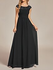 economico Abiti da sposa-Abito da matrimonio A-Line per invitati Abito elegante per invitati al matrimonio Abito lungo senza maniche con scollo a girocollo in chiffon con pieghe arricciate
