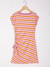 economico Abiti da vacanza-miniabito arancione elasticizzato in maglia arricciata