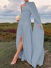 abordables JAUNE-Ligne A Robe de Soirée Élégant Robe Formel Mariage Longueur au sol Sans manches Épaules Dénudées Chiffon avec Froncé 2025