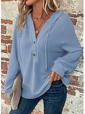 abordables Sweats à capuche-Femmes Chemisier Couleur Unie Élégant Occasionnel manche longue À capuche Hauts Réguliers Quotidien Boutons Noir Vert Véronèse bleu marine Bleu Marron Printemps Automne Hiver