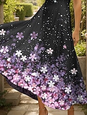 cheap Floral Dress-Women&#039;s Maxi Dress Knit Dress Casual Dress A Line Dress Summer Dress Elegant Vacation Casual Regular Fit Ombre Floral Graphic Short Sleeve Square Neck Pink Blue Purple Green Summer