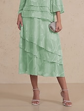 levne Šifónové sukně-Dámské Sukně Elegantní Midi Středně vysoký pas Sukně Květiny Vícevrstvé Neelastické Párty Ležérní Šalvějová zeleň Léto Šifón