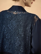 levne Blazery a obleky-Dámská přehozová bunda s krajkou, elegantní, módní, formální, formální, svatební, večírek, večírek, otevřený střih, dlouhá, bez límce, volný střih, 3/4 rukávy, svrchní oblečení, tmavě modrá, léto,
