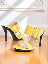 abordables Fête de la Vie Nocturne-Sandales à talons hauts jaunes à motif crocodile pour femmes avec bride à boucle - Chaussures de soirée audacieuses à bout ouvert pour la vie nocturne, les clubs et les événements estivaux