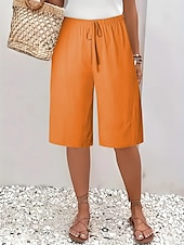 abordables Shorts-Femmes Mi-long Droit Confort Chino Longueur Genou Naturel Uni Basique Doux Confortable Décontracté Décontracté Quotidien Carmin Abricot Noir Blanche Été Coupe Ample