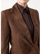 abordables Costumes-pantalons pour maman-Combinaison deux pièces / tailleur-pantalon en faux daim pour mère de la mariée, ensemble blazer élégant, vintage, simple, col en V, revers en pointe, détails de couture, longueur au sol, extensible,