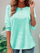 voordelige Effen t-shirt-Dames T-shirt Lange Mouw Crew Neck Lange Mouw Tuniek 3D Print Bloem Elegant Vintage Reguliere Tops Dagelijkse Uitgaan Weekend Print Pareltje Voorherfst