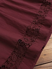 abordables Chemises-Femmes Chemises en coton et lin Couleur Unie Élégant Occasionnel Manche 3/4 Col en V Hauts Réguliers Quotidien Dentelle Patchwork Noir Blanche Vin bleu marine Été Printemps