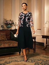 preiswerte Elegante Oberteile-Damen Blazer Leicht Spitze Bestickt Elegant Blumen Formell Kurz Rundhalsausschnitt Lässiger Schnitt Dreiviertelarm Oberbekleidung Schwarz Sommer Frühling
