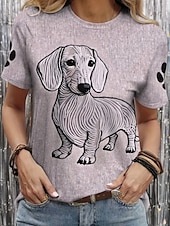 abordables T-shirt Animaux-Femmes T-shirt Graphique Animal Chat ancien Élégant Classique Manche Courte Col ras du cou Hauts Réguliers Quotidien Week-end Imprimé Blanche Rose Claire Violet Kaki Été Printemps