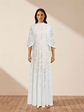 abordables JAUNE-Sirène / Trompette Robe de Soirée Élégant Robe Formel Mariage Longueur au sol Manche Courte Col haut Dentelle avec Châle 2025