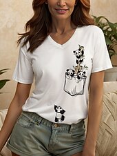 abordables T-shirt Animaux-Femmes T-shirt Graphique Animal ancien Élégant Classique Manche Courte Col ras du cou Col en V Col rond Hauts Réguliers Quotidien Sortir Week-end Imprimé Blanche Jaune Rouge Bleu Violet Été Printemps