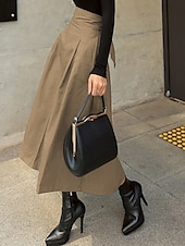 preiswerte Schlichte Röcke-Damen Rock A-Linie Mode Lässig Maxi Hohe Taille Röcke Einfach Tasche Mikroelastisch Straße Täglich Schwarz Armeegrün Khaki Sommer Polyester Baumwollmischung
