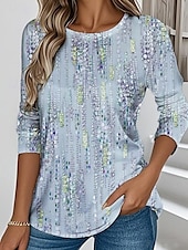 economico Maglietta Arte &amp; Design-Per donna Maglietta Grafico Geometrico Astratto Elegante Vintage Classico Manica Lunga Girocollo Top Regolari Quotidiano Stampato Rosa Blu Viola Verde Estate Primavera