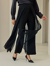 billige Bukser-Dame Full lengde Chiffon Høy Elastisitet Elegant Fritid / hverdag Svart Sommer Vår &amp; Vinter S M L