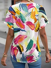 abordables T-shirt floral-Femmes T-shirt Fleuri Graphique ancien Élégant Moderne Manche Courte Col en V Hauts Réguliers Quotidien Imprimé Rose Claire Fuchsia Vert Été Printemps
